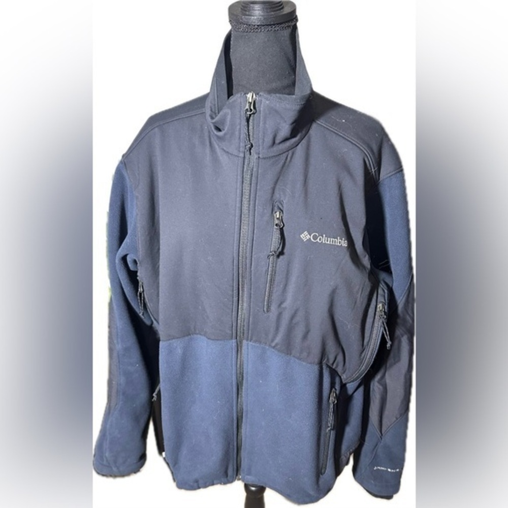 Columbia Mens Black Blue Interchange Omni Shield Full Zip Fleece Jacket XL